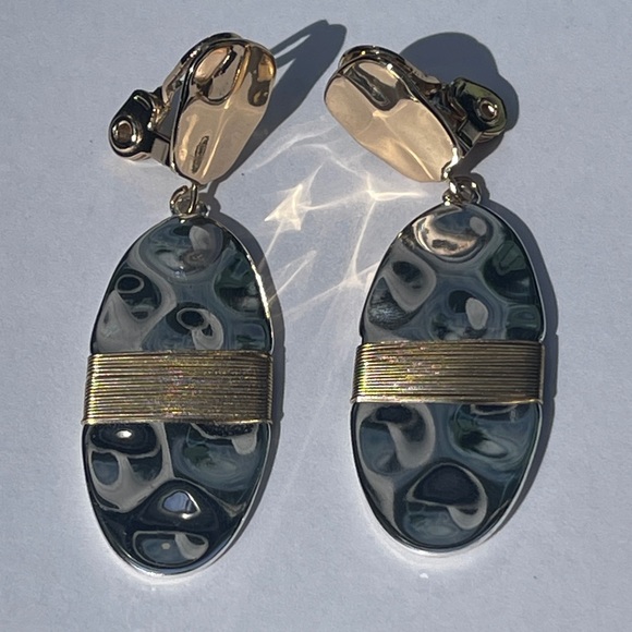Silver Gold Tone Hammered Earrings wire wrap clip on retro vintage - Picture 3 of 9